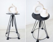 Vintage metal swivel stool - Industrial plant stand - Metal retro side table. Black Adjustable bar stool.