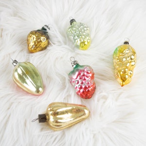 Vintage Glass Christmas Ornaments. Vintage Glass Xmas Balls, Vintage New Year Glass Decorations, Glass Xmas balls in the shape of fruits