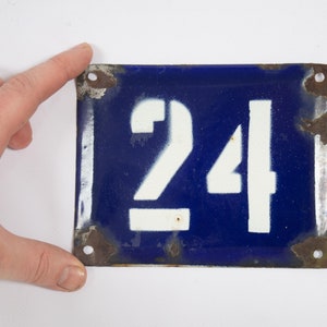 Vintage Enamel House Number 24. Blue and white industrial number 24. Door number 24. Plaque. Metal sign number twenty four