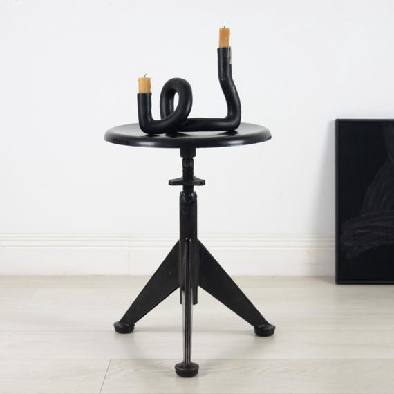Vintage Industrial Swivel Stool: Black Bakelite Adjustable Tripod or Bar Furniture