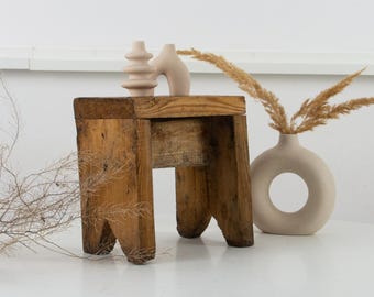 Vintage Wooden Milking Stool: Rustic Primitive Plant Stand