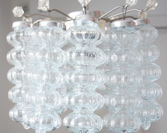 Vintage Large crystal waterfall chandelier. Shabby chic pendant light.