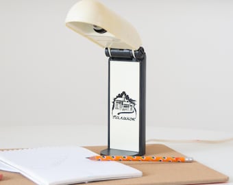 Vintage Midcentury Black and White Lamp: Small Table Plastic Nightlight