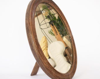 Vintage Large Oval Wooden Frame Mirror: Antique Vanity Decor, Ukraine, 1930s-40s