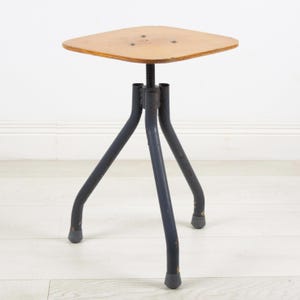 Vintage Drafting stool - Metal Bar stool - Counter stool with metal legs - Industrial Furniture - Tripod Stool - Plywood Swivel Stool