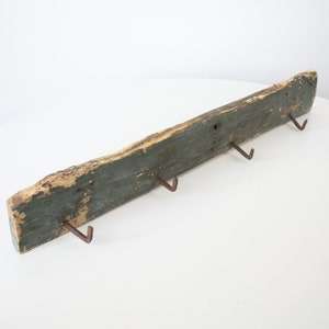 Vintage wood coat and hat rack. Wooden entryway shelf with hooks. Retro clothes hanging rack. Nautical Style Rack. Vintage Meat Hook Rack