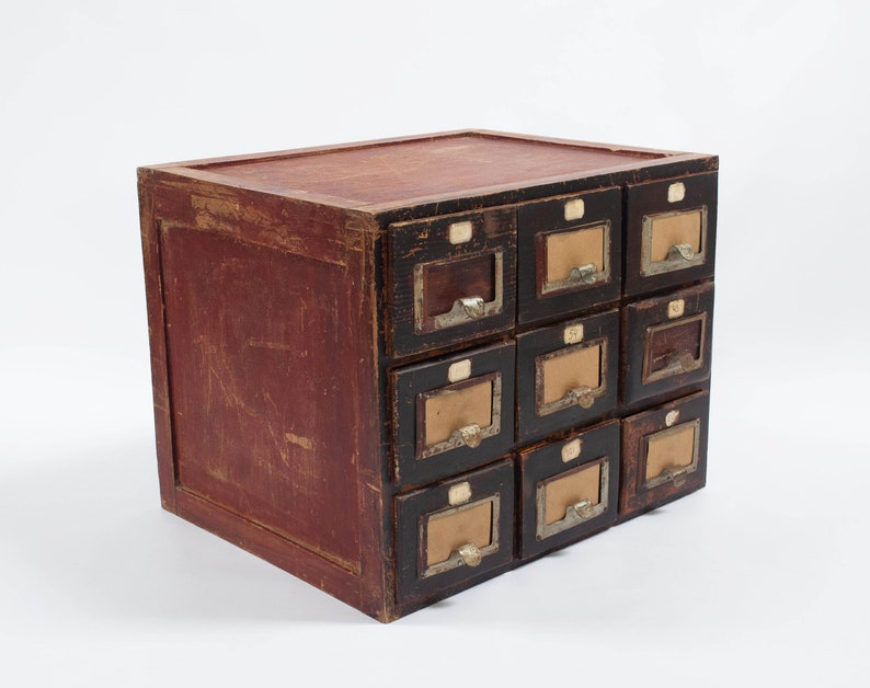 Antique Large 9 Drawer Library Card File Wooden Etsy