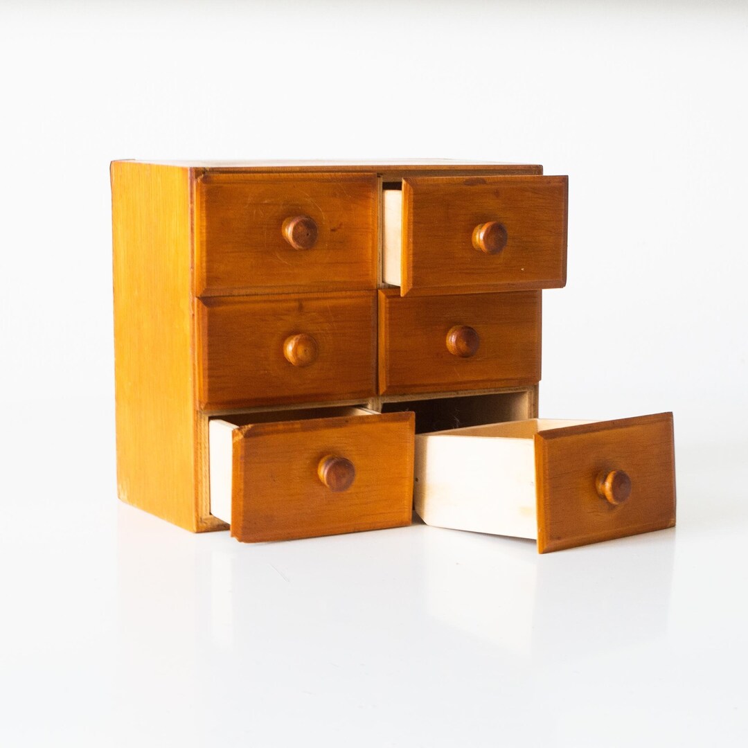 Vintage Small 6 Drawer Library Card File Wooden