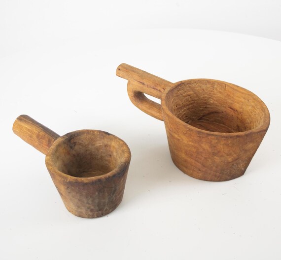 Bol Ancien En Bois Sculpté à La Main - Style Ethnique Indien - Ustensile De Cuisine Vintage