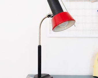 Vintage Metal Table Lamp in Red and Black. Retro Table Office Light.