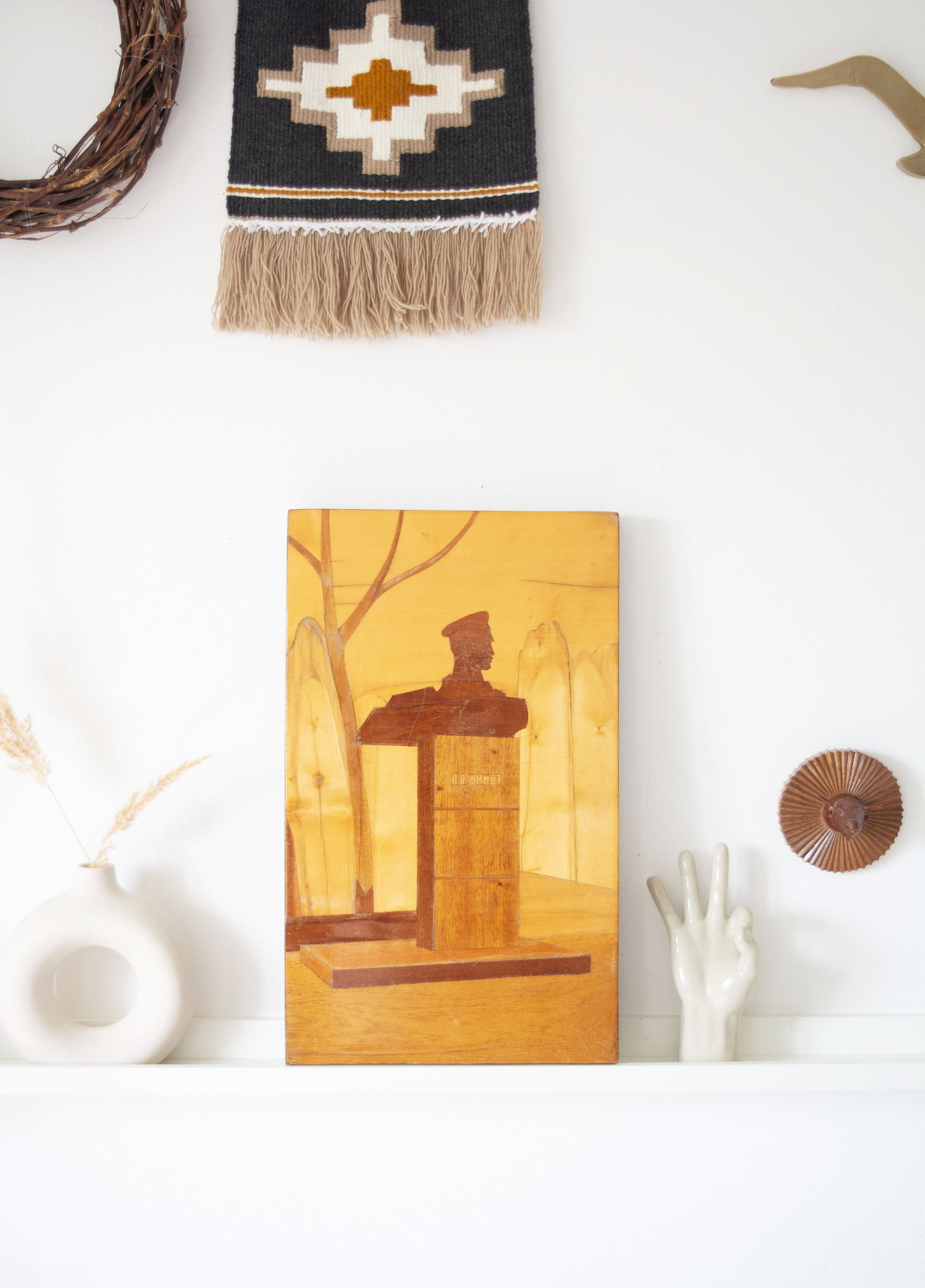 Big Vintage Wooden Wall Art. Retro Inlaid Marquetry Wood Etsy