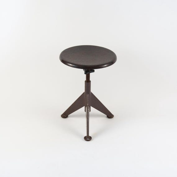 Vintage Swivel Metal Stool. Brown Industrial Stool. Adjustable Bar Stool. Tripod Stool. Vintage Metal Nightstand. Odelburg Olsen Style Etsy UK