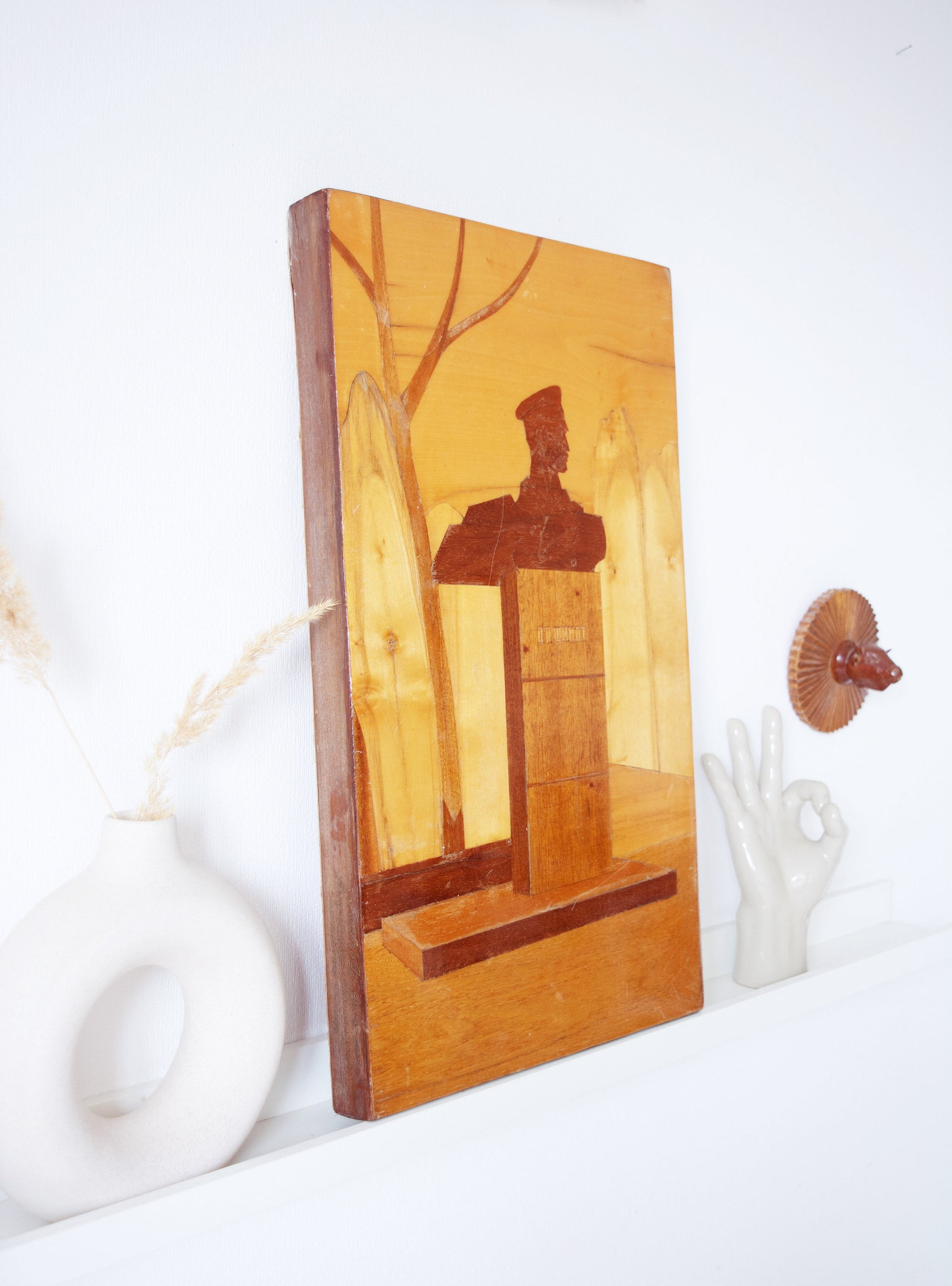 Big Vintage Wooden Wall Art. Retro Inlaid Marquetry Wood Etsy