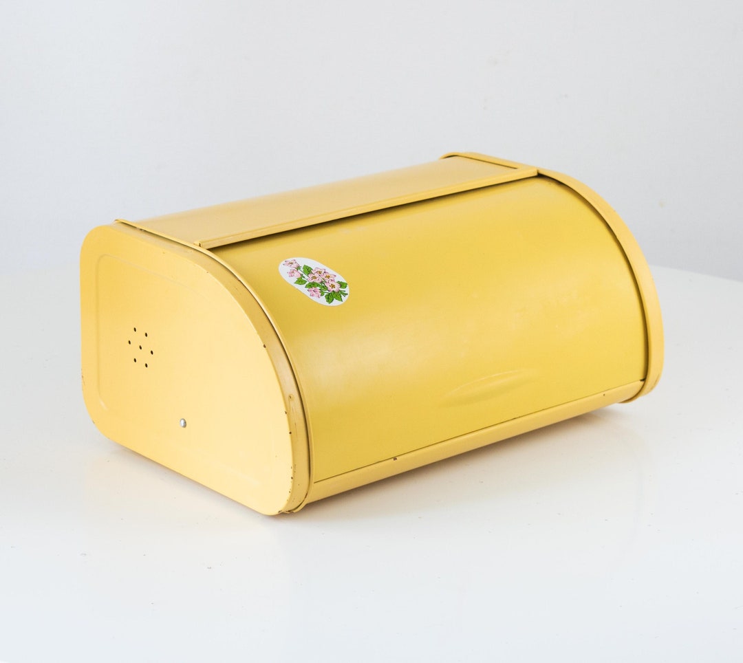 Vintage Metal Bread Box. Vintage Yellow Bread Box Container. Mid