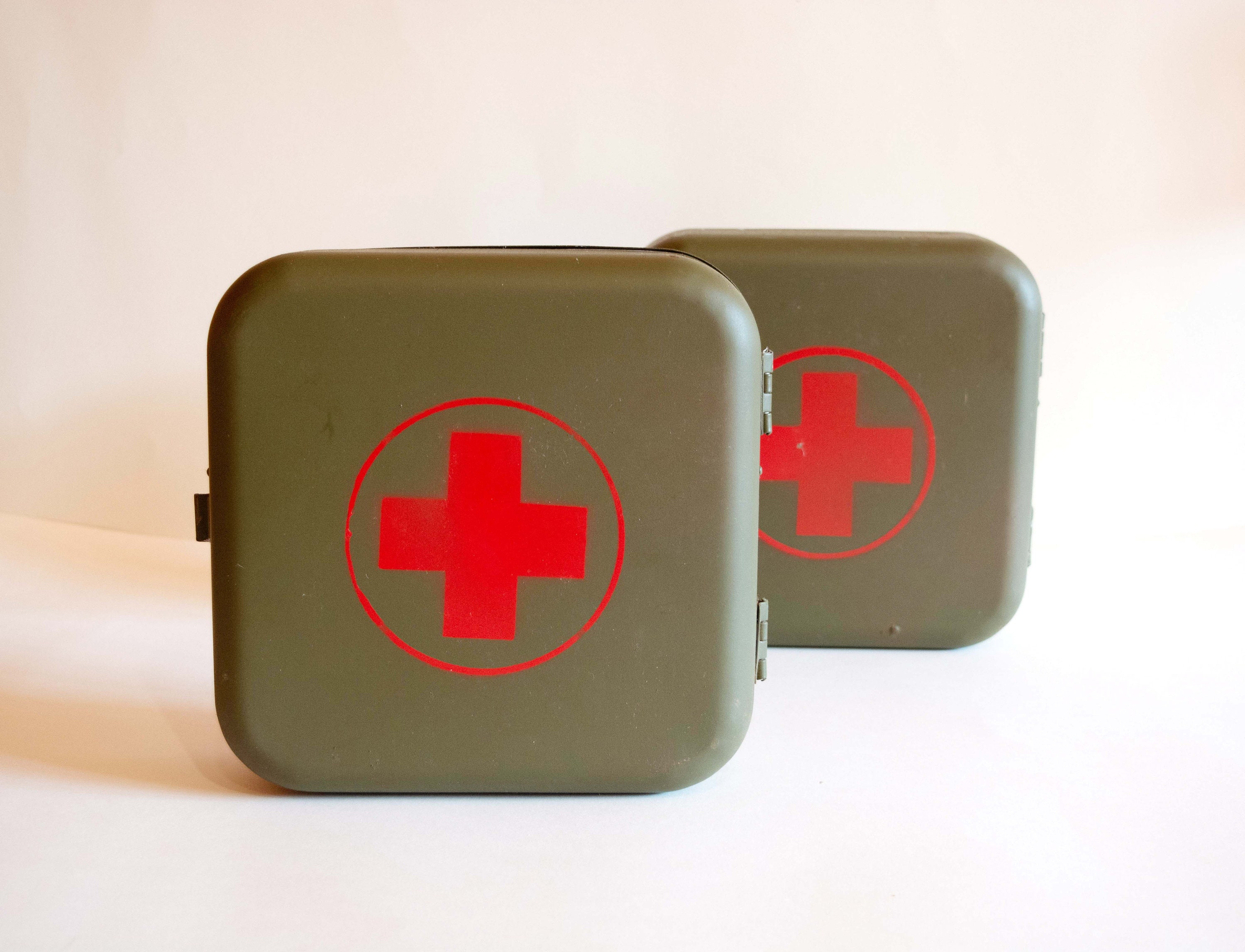 Vintage Metal Green Medicine Khaki Military First Aid Etsy