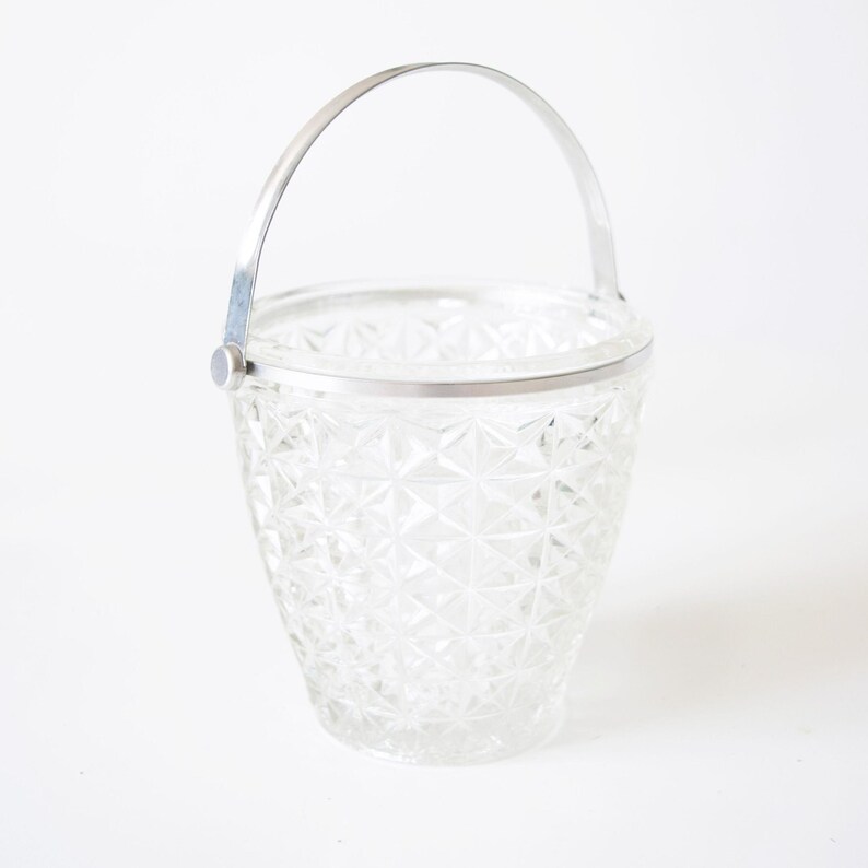 Vintage Crystal Glass Ice Bucket: Retro Barware with Metal Handle image 2