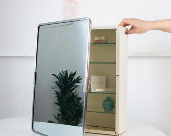 Vintage 1970s Space Age Metal Bathroom Cabinet with Rotating Mirror