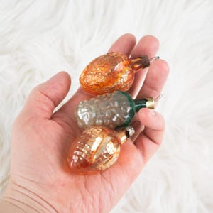 Vintage Glass Christmas Ornaments. Vintage Glass Xmas Balls, Vintage New Year Glass Decorations, Glass Xmas balls in the shape of fruits