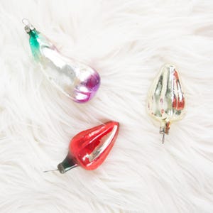 Vintage Glass Christmas Ornaments. Vintage Glass Xmas Balls, Vintage New Year Glass Decorations, Glass Xmas balls in the shape of fruits