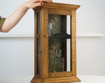 Antique Wooden Medicine Cabinet: Wall Mount Kitchen Storage with Glass Front