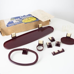 Vintage Bathroom Mirror Set, Vintage Plastic Bath Accessory Set, Pop Art Bathroom Set, Space Age Retro Bathroom Fittings