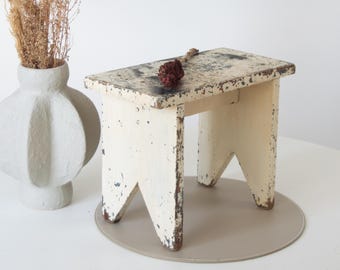 Vintage Wooden Step Stool: Rustic Primitive Plant Stand