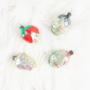 Vintage Glass Christmas Ornaments. Vintage Glass Xmas Balls, Vintage New Year Glass Decorations, Glass Xmas balls in the shape of fruits