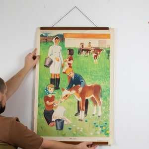 Manifesto educativo originale d'epoca, manifesto scolastico d'epoca per bambini, illustrazione del manifesto della scuola elementare, cartellone pubblicitario originale