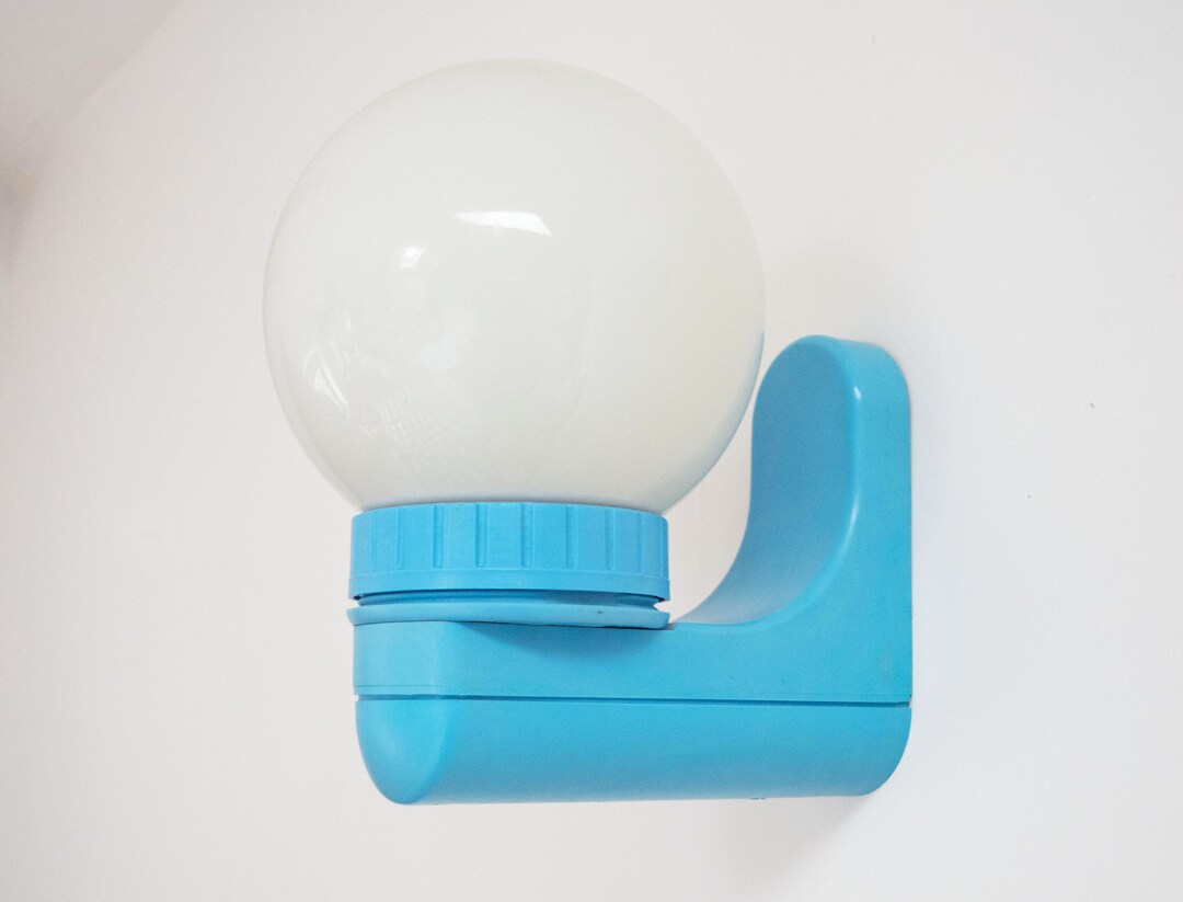 Bathroom Side Vanity Blue Lights. Vintage 80s Plastic Wall Light. Bath