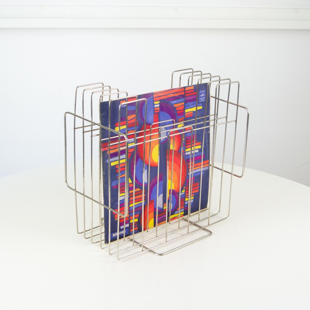 Vintage Silver Wire Vinyl Record Stand, Metal Magazine Holder, Space ...