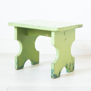 Rustic vintage green stool. Primitive wooden milking step stool. Rustic and primitive handmade wooden small stool. Plant stand.