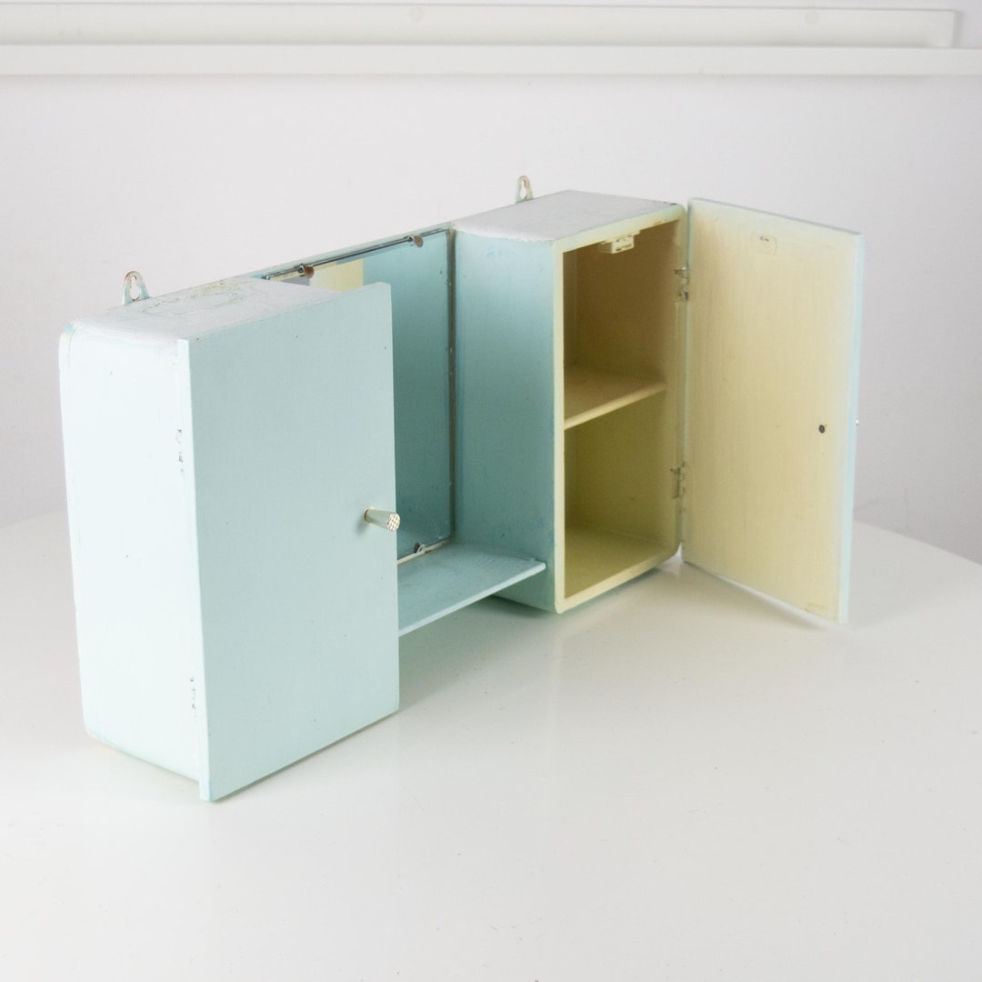 Vintage White Wooden Bathroom Cabinet With Mirror. Retro Bathroom ...