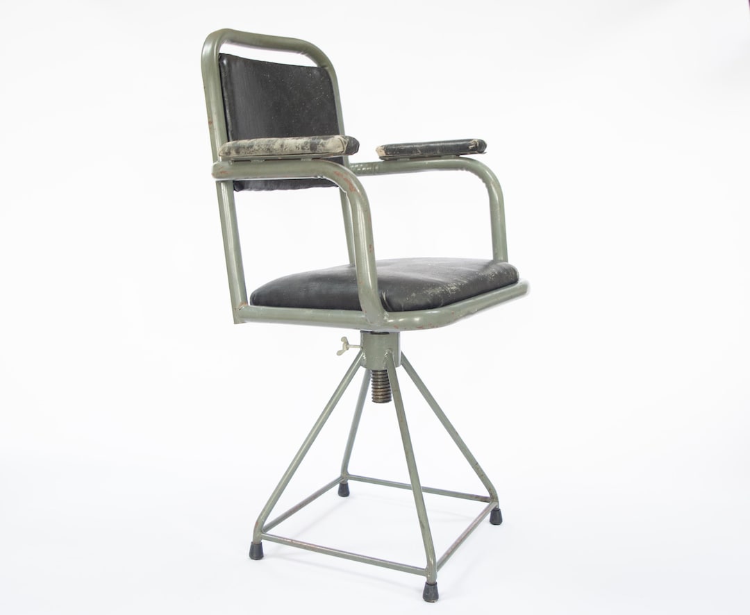 Vintage Industrial Swivel Chair. Metal Adjustable Chair