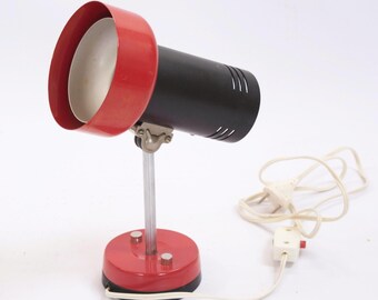 Vintage Red Metal Wall lamp. Bedroom Nightlight in Bauhaus Style.