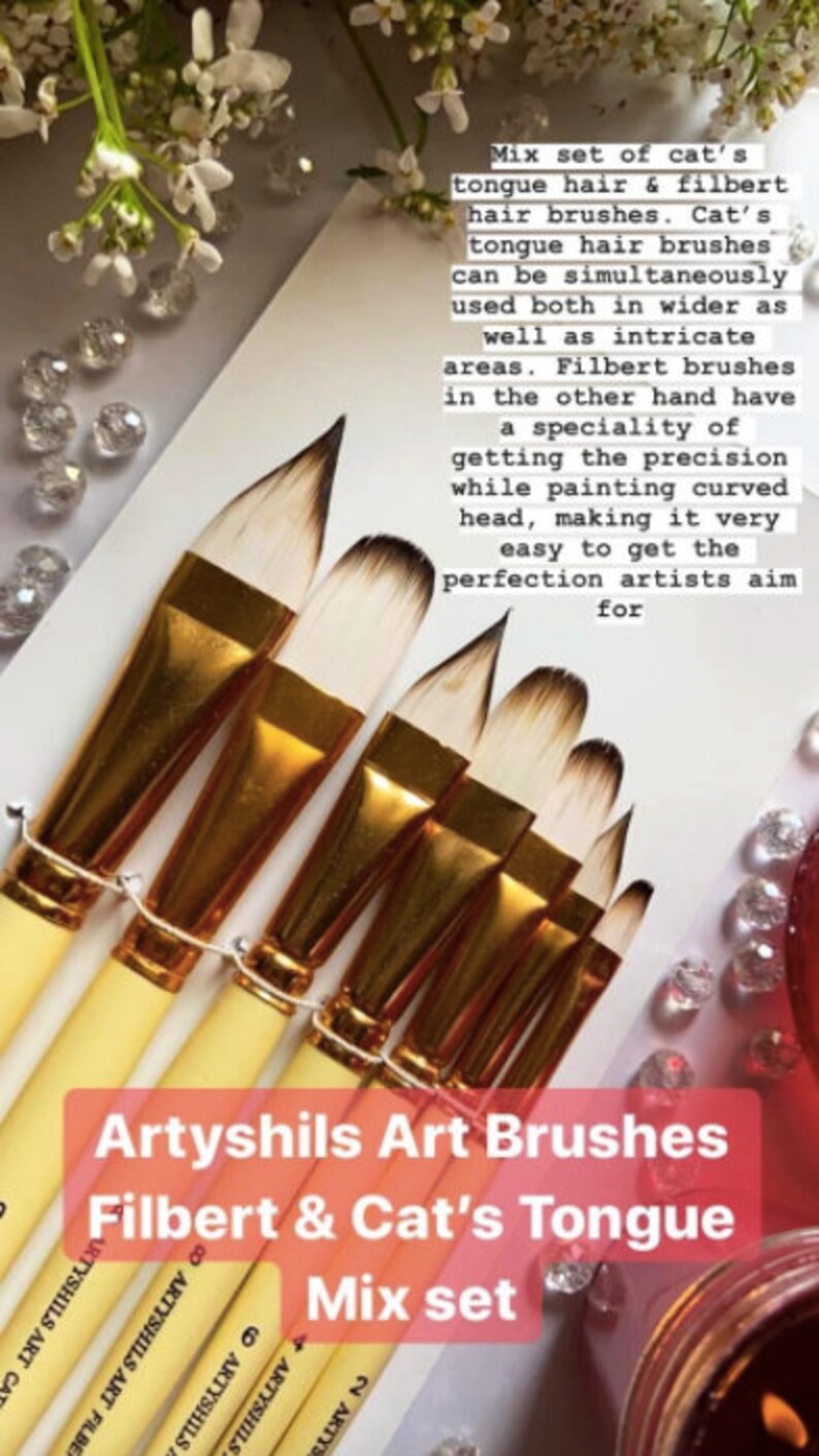 Filbert and Cat's Tongue Mix Hair Paint Brush Set for Etsy