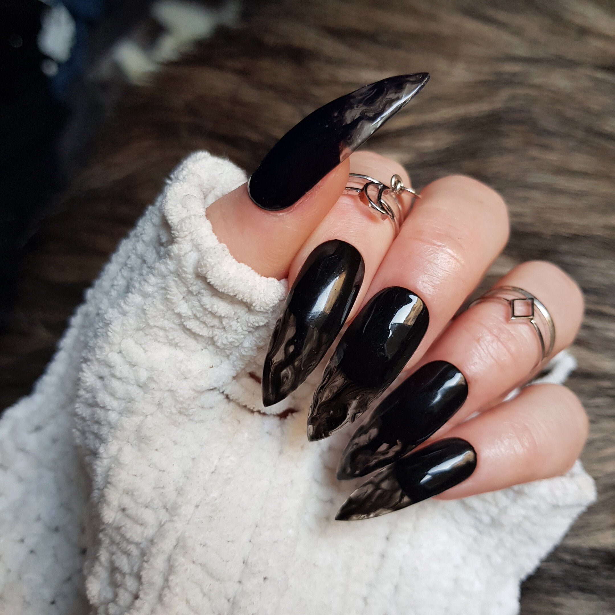 Black smoke press on nail gothic goth black glue on nails | Etsy