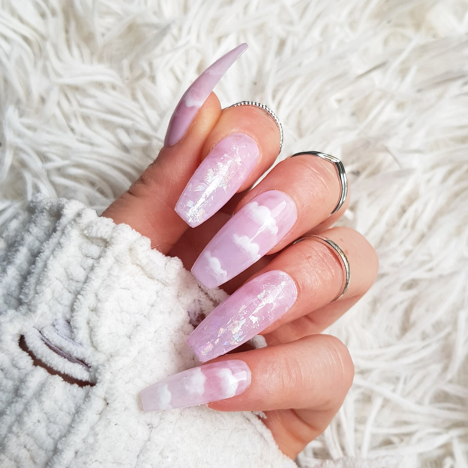Faux ongles rose clair nuages ongles à coller press on Etsy