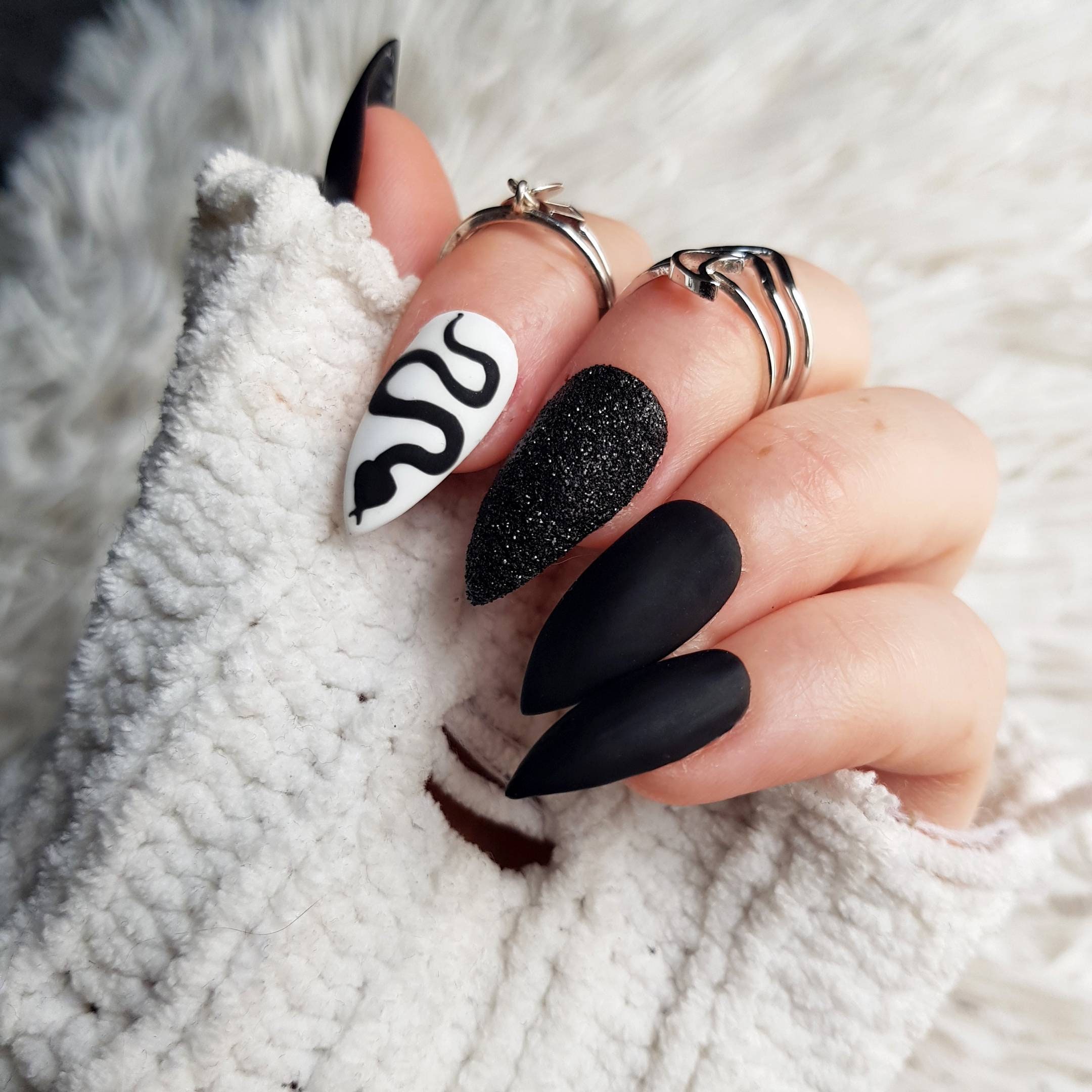 Snake Matte black press on nail gothic black glue on nails | Etsy