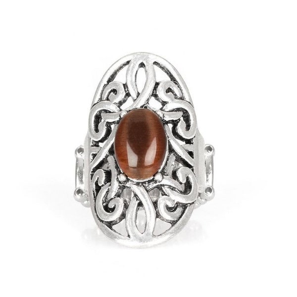 Paparazzi Jewelry, Brown Stretchy Ring, Gleam Big, Wide Back Statement Ring