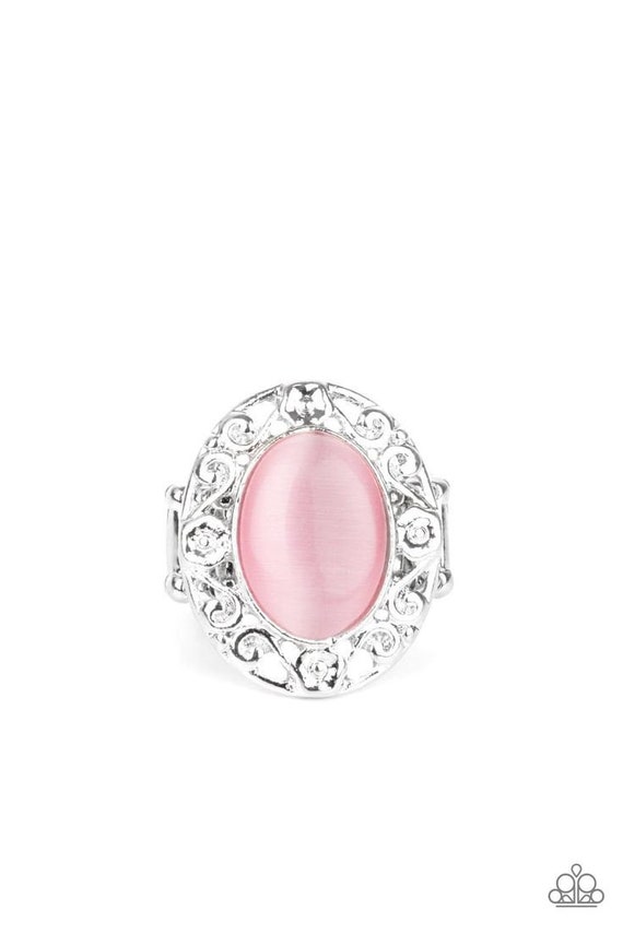 Paparazzi Jewelry Pink Moonstone Wide Band Stretchy Back Statement