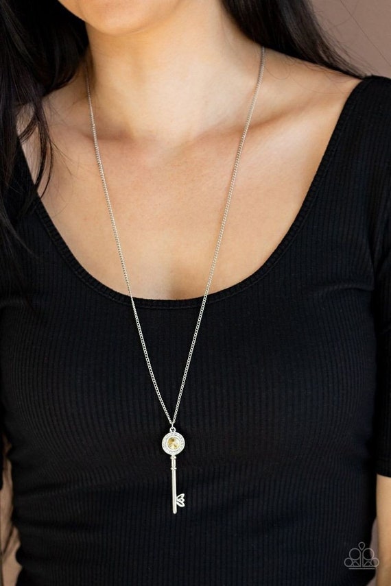 Paparazzi Jewelry Yellow Rhinestone Key Long Necklace Set Etsy