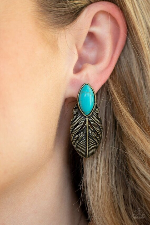 Brass feather earrings paparazzi deals