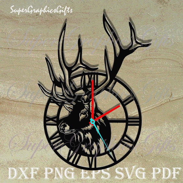 Zifferblatt svg, Hirsch svg, kommerzielle Nutzung svg, Jagd svg, Digitaluhr, Hirsch Jagd svg, Rentier svg, dxf für svg, cnc wandkunst