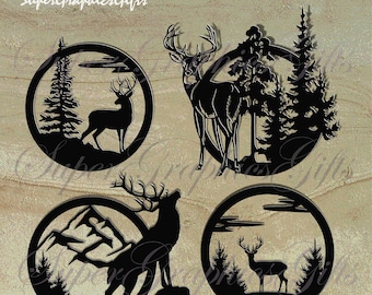 4 Deer Bundle Svg,deer svg,Commercial Use Svg,hunting svg,deer clipart,deer silhouette,deer hunting svg,reindeer svg,cnc,metal wall art
