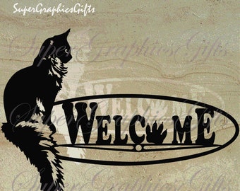Welcome sign DXF CNC, Cat svg Kitten svg Cat silhouette Cat clipart Cute cat svg Cat face svg SVG files for cricut Laser  Iron on transfer