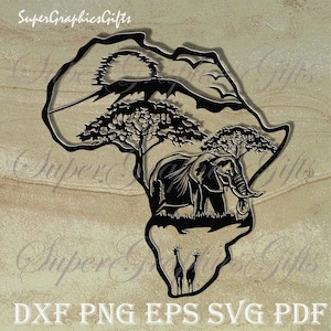 Africa in formato SVG, safari in formato SVG, elefante in formato SVG, giraffa in formato SVG, clipart di elefante, arte della parete della giraffa, arte della parete degli animali, Africa dxf, arte della parete dell'elefante