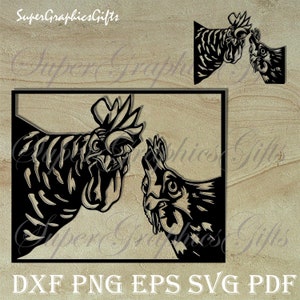 Huhn SVG, Hahn Silhouette dxf, Peeking SVG für Cricut, Farm Life Clipart, Bügelbild, Laser cut, Vinyl Shirt Design, Dxf Datei für Plasma
