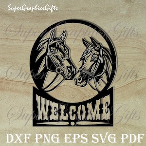 Willkommen Schild svg, Pferd svg, Pferdekopf svg, Hufeisen svg, Metall Wandkunst, Cowboy svg, cnc dxf Dateien, Pferd png,western svg, Pferd Dxf Gravur