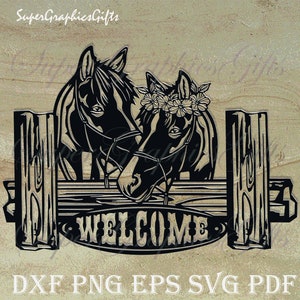 Sinal de boas-vindas dxf, cavalo svg, cabeça de cavalo svg, arquivos svg de cavalo, arte de parede de metal, Cowboy svg, arquivos cnc dxf, cavalo png, svg ocidental, gravura em dxf de cavalo