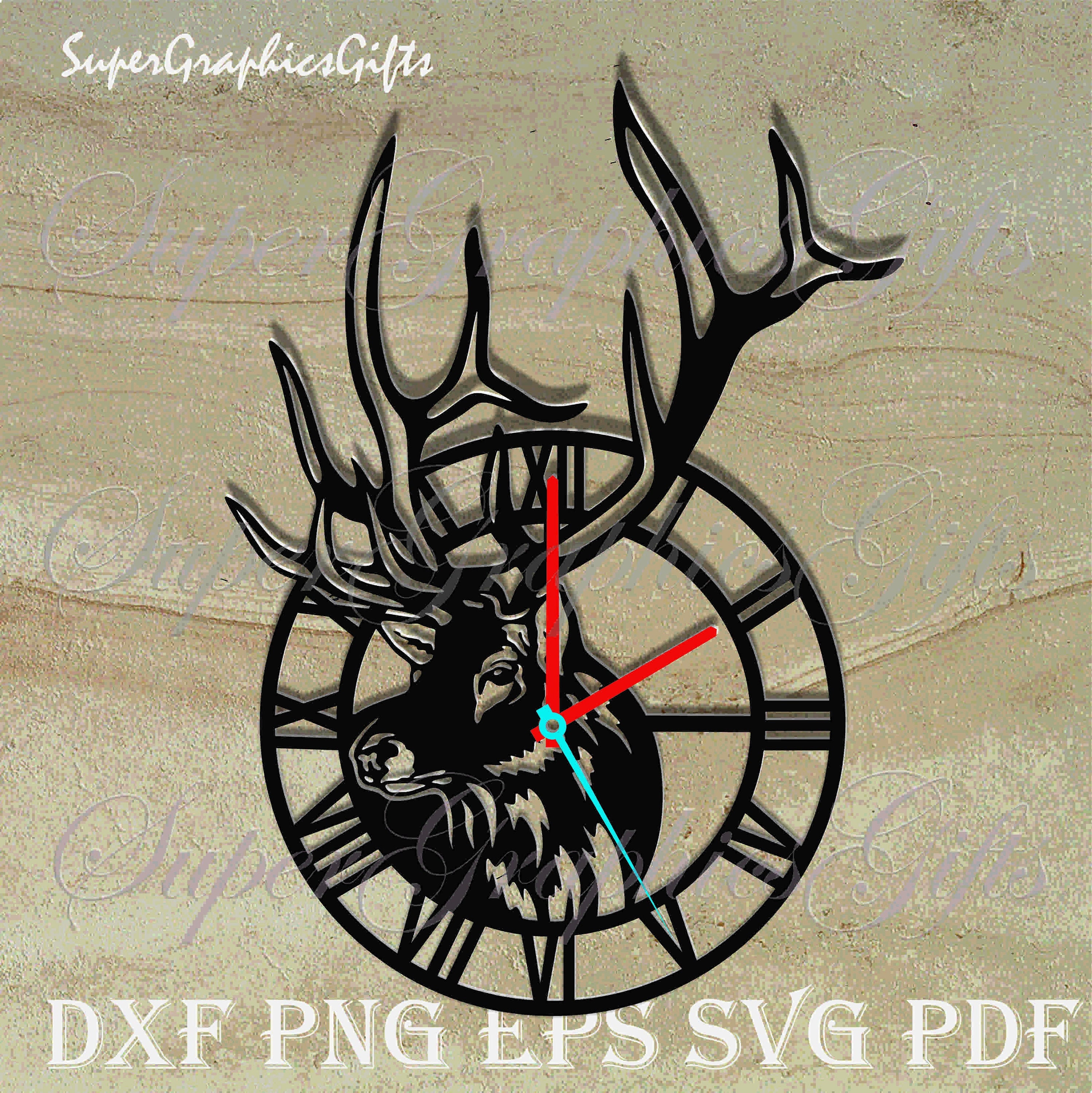 Orologio da parete con disco in vinile da cacciatore Retro Vintage Lp Caccia al cervo Animali della fauna selvatica Orologio da parete Orologio moderno Decorazioni per la casa Diametro 30 cm 7